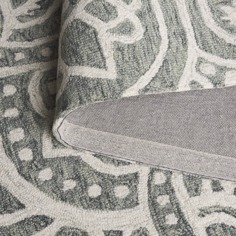 Metro 387 Hand Tufted Wool/Cotton Floral Rug in Green/Ivory, Rectangle 5' x 8'