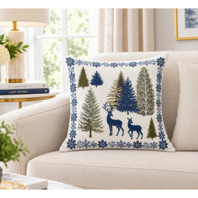Frosted Pinescape Midnight Pillow Damask Throw Pillow