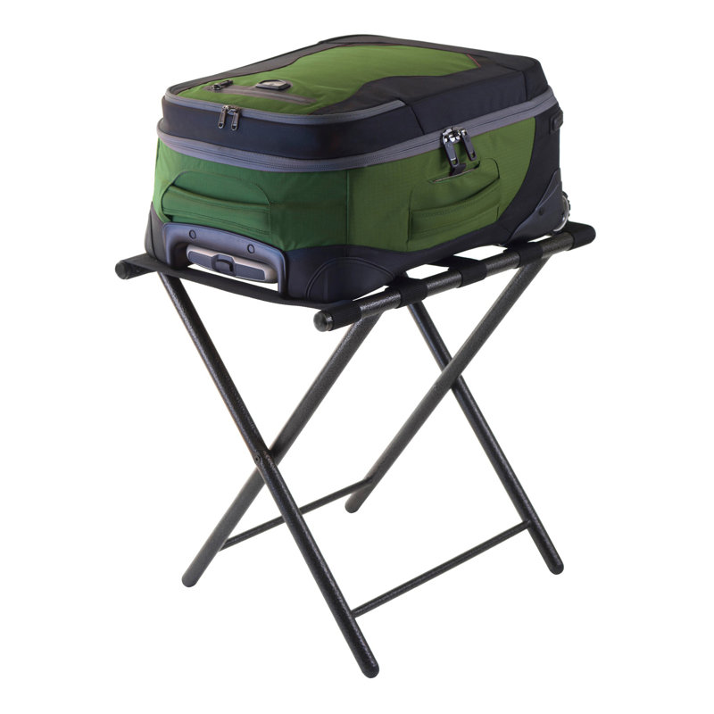 Tavin Black Metal Folding Luggage Rack with Nylon Straps