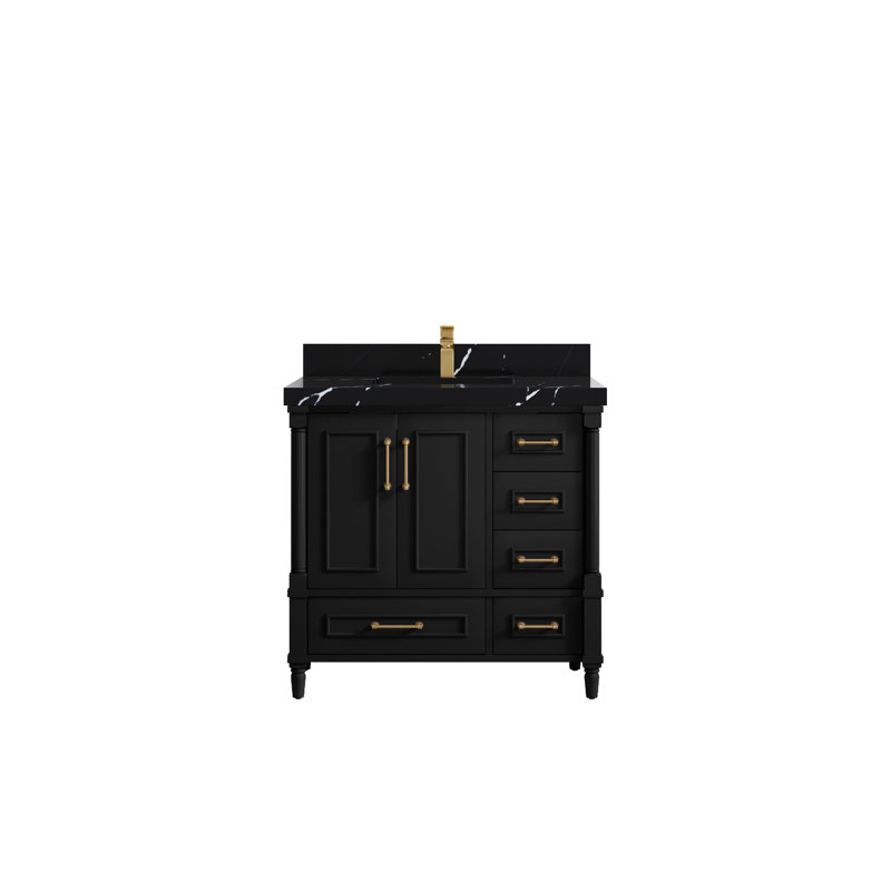 36'' Single Bathroom Vanity with Quartz Top, Calacatta Black, Black