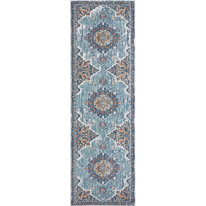 Tapis bleu Deundre, Tapis de couloir 2 pi 3 po x 7 pi 7 po