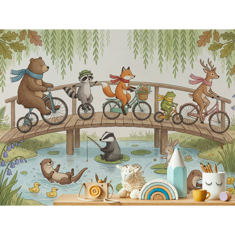 Papier peint animaux fantaisiste Bridge, L: 112 po x H: 72 po, Peler et coller