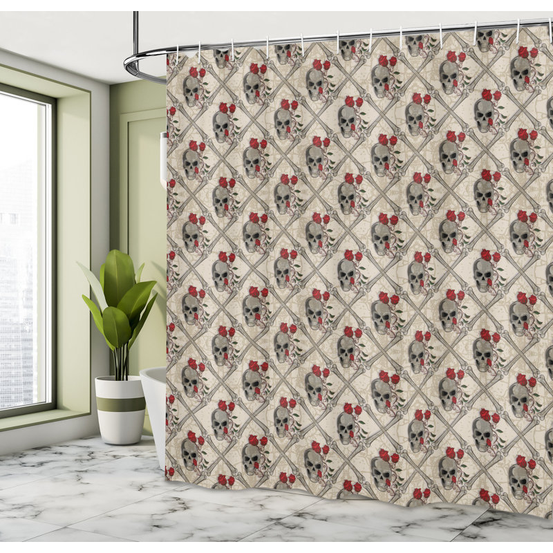 Ensemble de rideau de douche avec crochets crâne, H 69 po x l 105 po