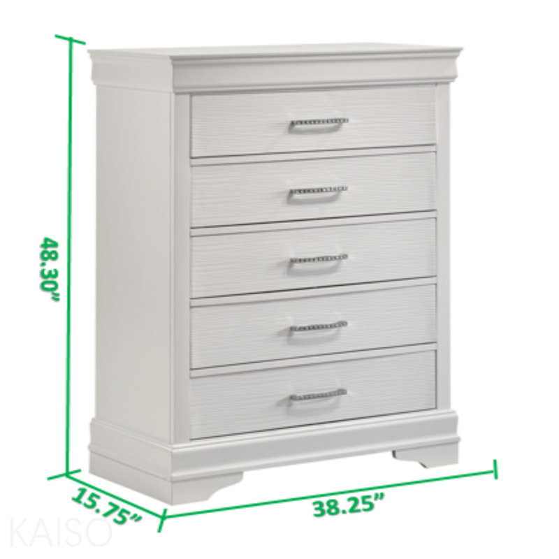 Commode moderne 5 tiroirs en bois blanc