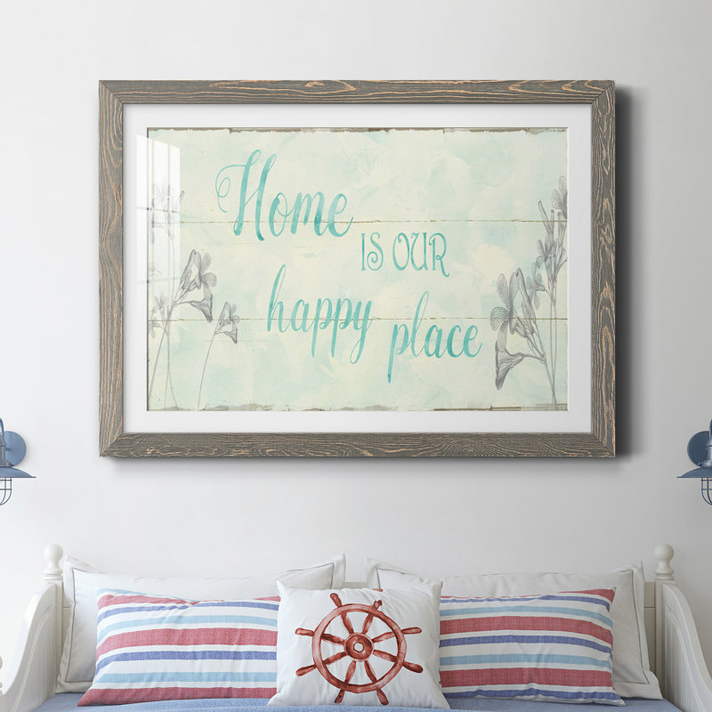 Home Is Our Happy Place - Reproduction d'art textuel sur papier encadré, H 37,5 po x l 27,5 po x P 1,5 po, Encadré gris