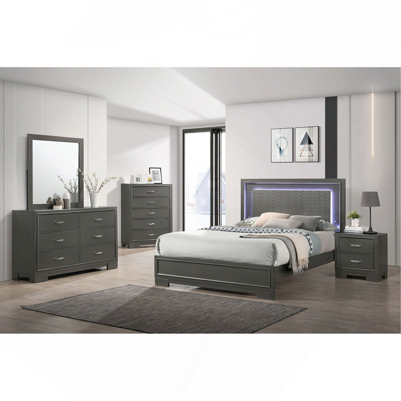1 pièce Commode 5 tiroirs en acrylique de style contemporain avec pieds en métal gris