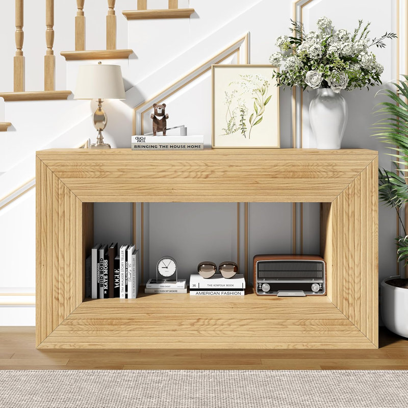 Table console de 55 po, canapé de ferme à 2 niveaux avec rangement derrière le canapé, table d'entrée étroite pour salon, couloir, entrée, vestibule, naturel