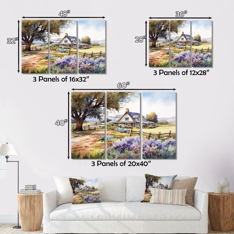 «Majestic Oak Tree At The Farm», reproduction sur toile 3 pièces, H 28 po x l 36 po x P 1 po