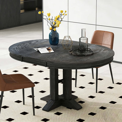 Dining Table Extendable Round Table for Kitchen, Dining Room(Black)