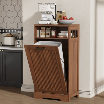 13 Gal Tilt Out Trash Cabinet – Fluted Design with Open Storage Shelf