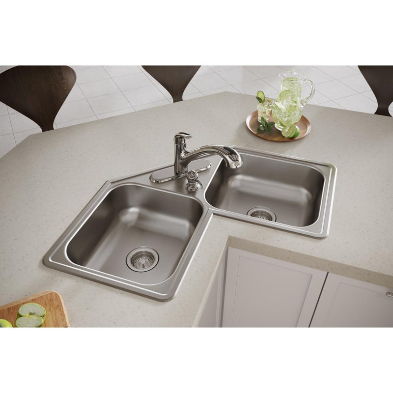Évier de cuisine à double cuve encastrable L 32 po x l 32 po Dayton, 4 trous