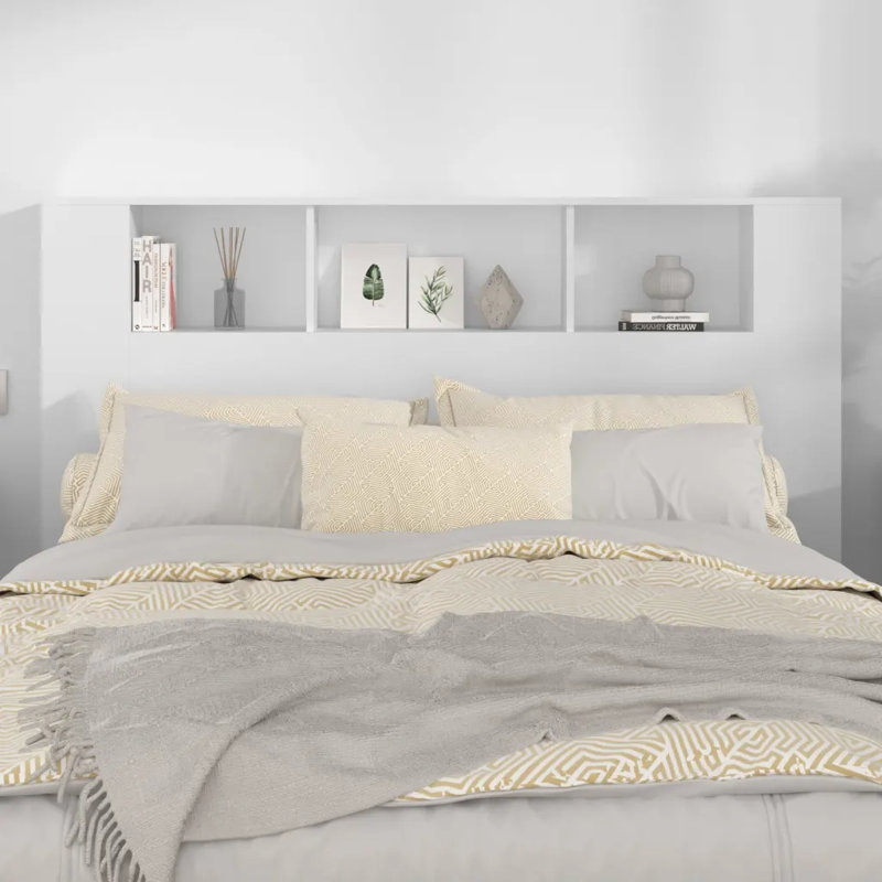 17 Stories Headboard Cabinet Engineered Wood, White, Kingsize (5')