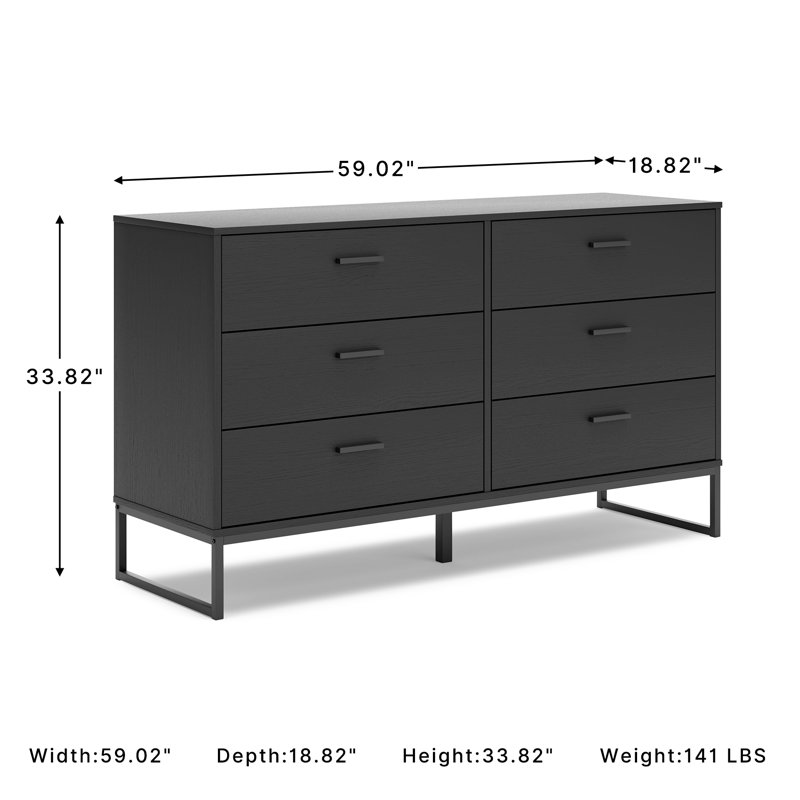 Bosnjak 59.02'' W 6 - Drawer Dresser, Black