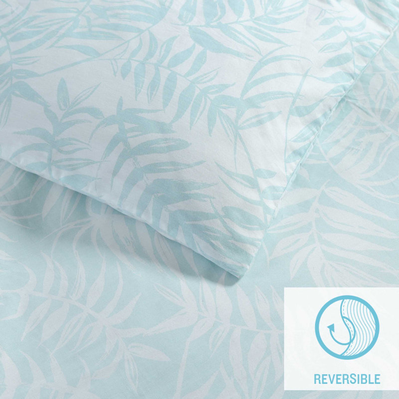 Art of Palms Cotton Comforter Set, Blue Floral, Queen Comforter + 2 Standard Shams