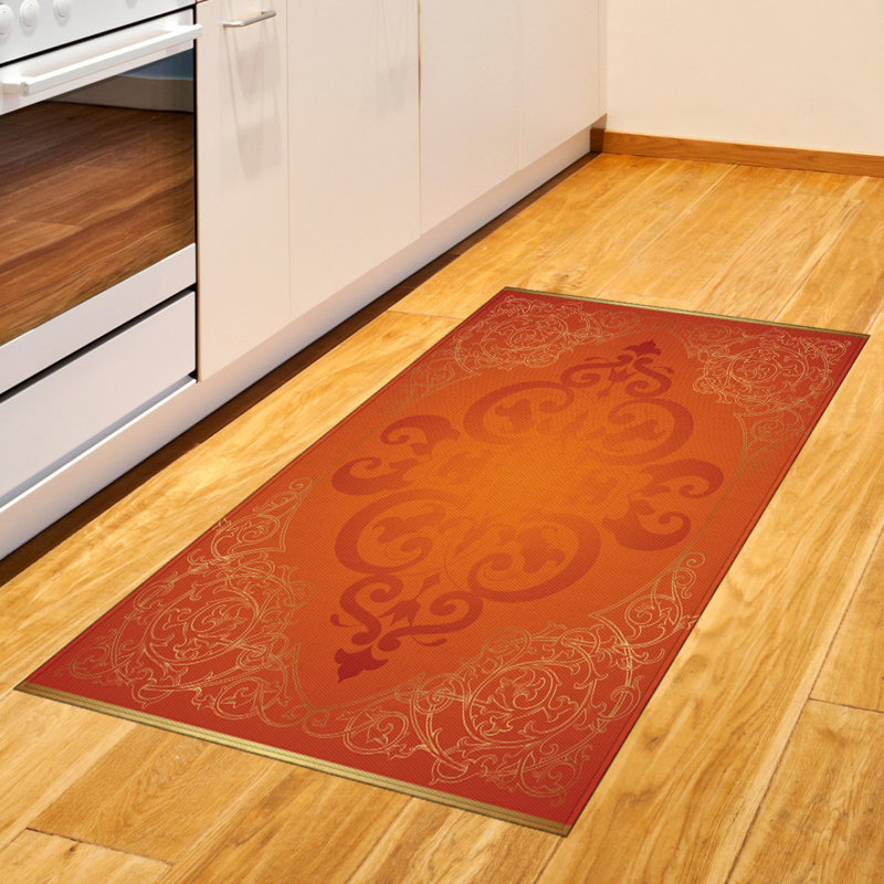 Orange High Density Long Fiber Poly Threads Decorative Area Rug Carpet, Rectangle 2'7" x 5'