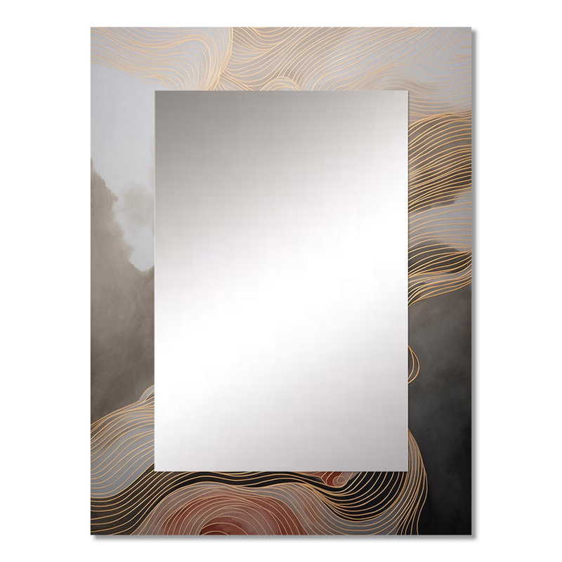 Or et gris, expressions linéaires I - miroir d'art linéaire, miroir mural moderne unique, impression sur métal, 32 po x 24 po