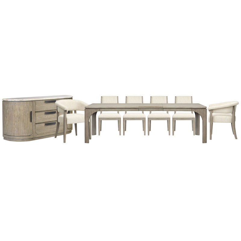 Extendable Rectangular Dining Table With 4 Side Chairs 2 Host Chairs And Buffet