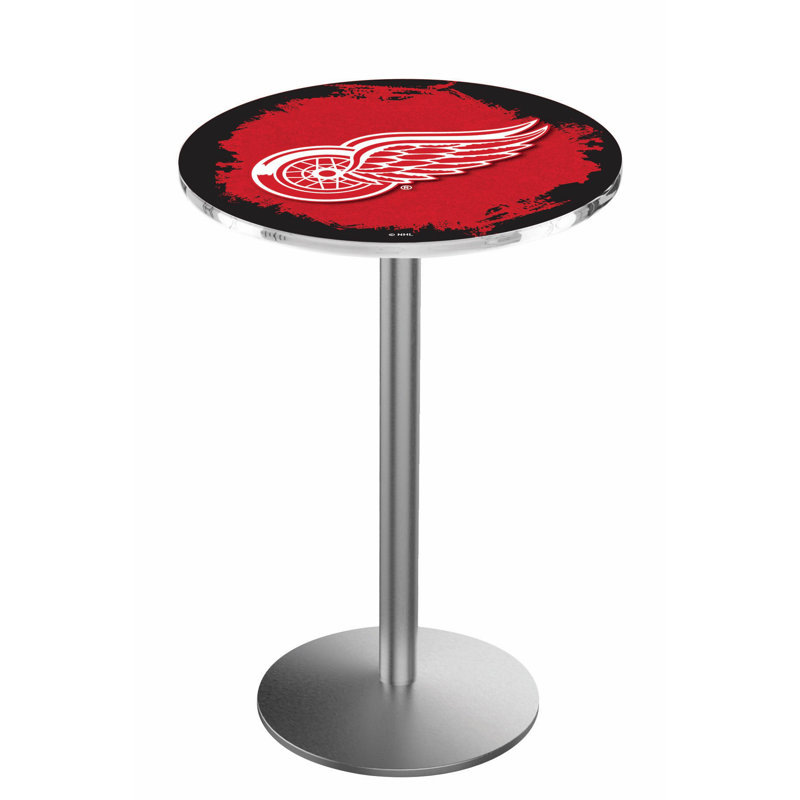 NHL Round Metal Base Dining Table, Stainless Steel, Detroit Red Wings