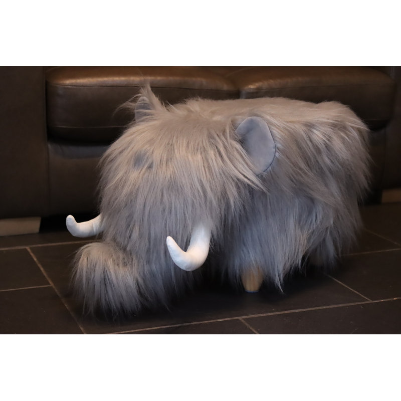 Tundra the Woolly Mammoth synthetic fur footstool with wooden legs	