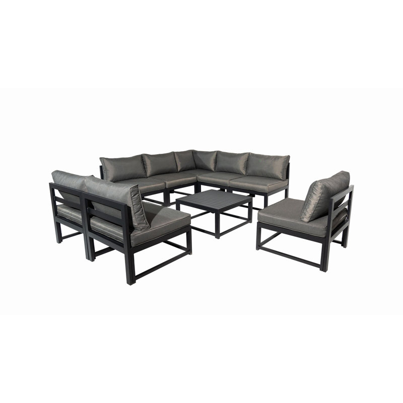 Munnu 8 - Person Patio Dining Set Square Table with Cushions Included