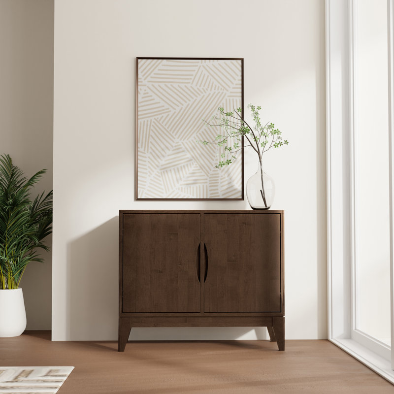 Walnut Brown Solid Hardwood Mid Century Modern Sideboard Cabinet