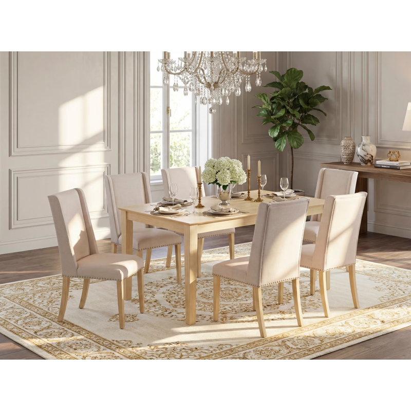 Ensemble de table de salle à manger 7 pièces composé d'une table de cuisine rectangulaire et de 6 chaises Parson rembourrées en tissu crème