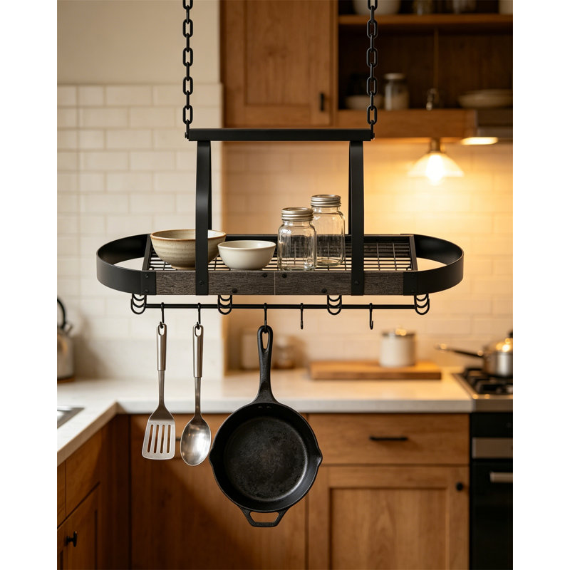 Support à casseroles à fixation au plafond avec 12 crochets, organisateur de batterie de cuisine noir économisant l'espace pour la cuisine