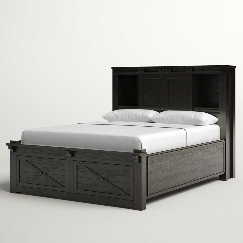 Carney Solid Wood Bookcase Storage Bed, Queen, Charcoal