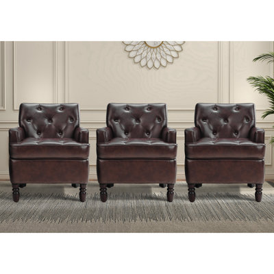 26.3""Wide Retro Tufted Vegan Leather Arm Accent Chair With Solid Legs -  Winston Porter, 70CD86F72C4F47308EC42AD607B5CCE8