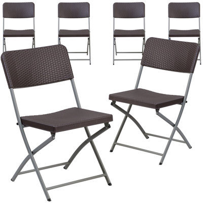 Johnson Brown Rattan Plastic Folding Chair with Gray Frame - Event Chair
