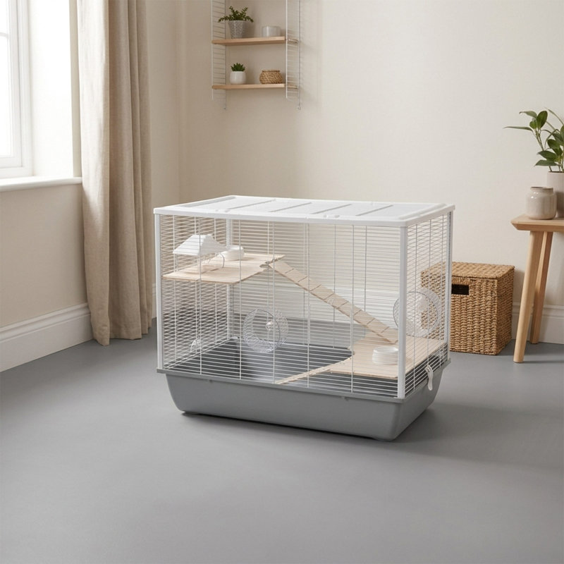 Hamster & Rat Cage 78cm – Plaza Tall 3-Level Grey/White |