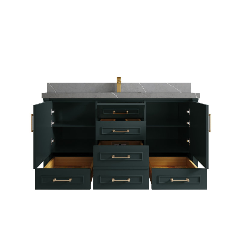 Ensemble de meuble-lavabo simple 60 po Aberdeen, Gris Piatra, Forêt foncée