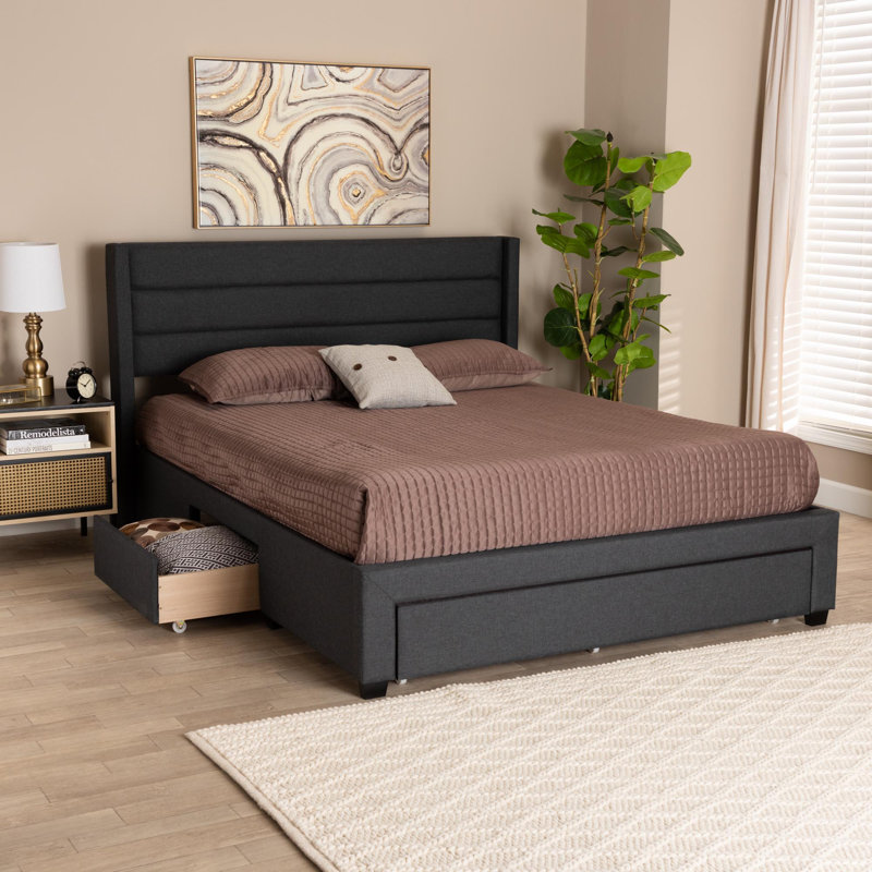 Lit avec rangement Arusha, Double, Gris anthracite