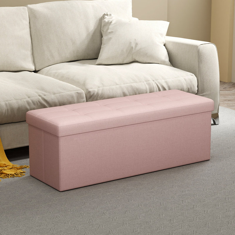 Banc de rangement avec repose-pieds de 43 po, coffre de rangement, repose-pieds et banc de chambre avec rangement, Rose gelée