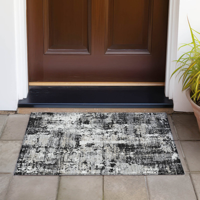 Black and White Abstract Washable Synthetic Rug 20" x 30"