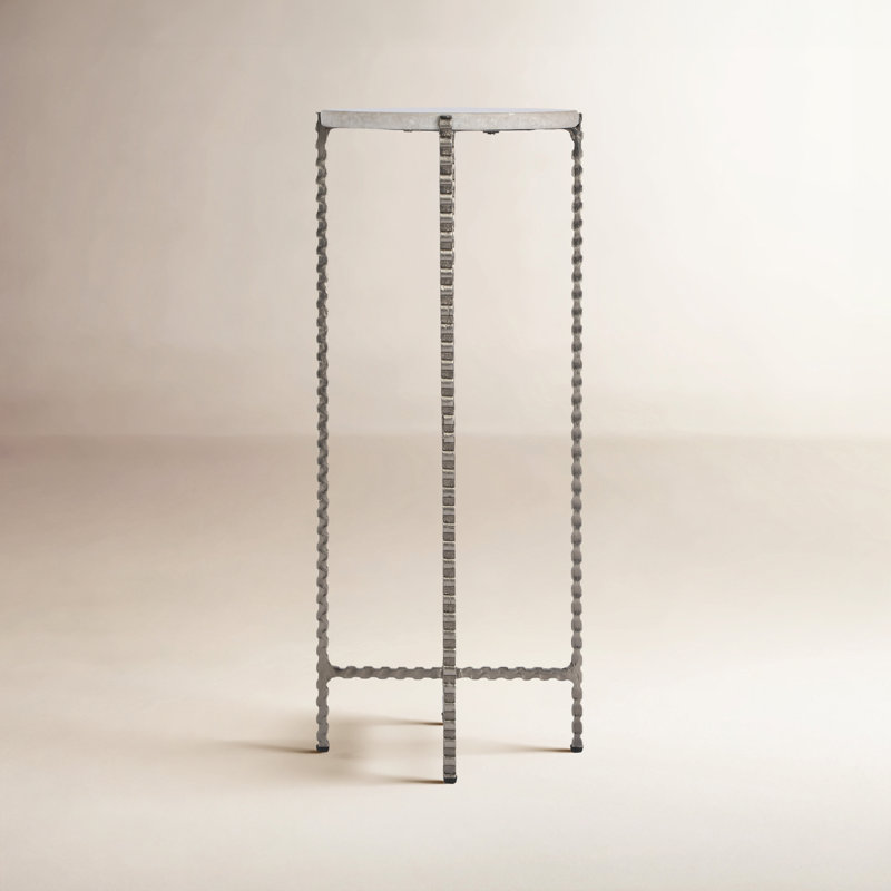 Nigella Granite Cross Legs Side Table, White Marble/Gray
