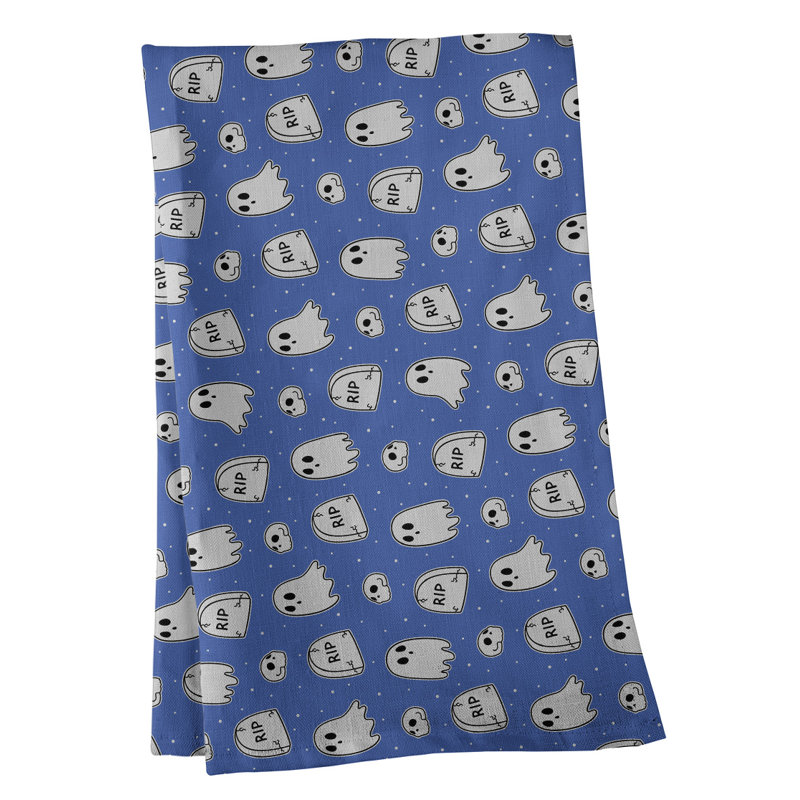 Torchon à motif de fantômes classique, Croisé en coton, bleu