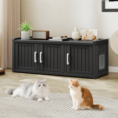 Hidden Cat Litter Box Enclosure Furniture with 3 Doors & Multiple Windows, Waterproof PP Material