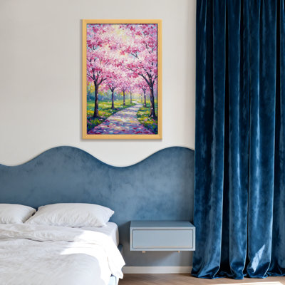 Peinture de paysage de paysage de cerisiers en fleurs