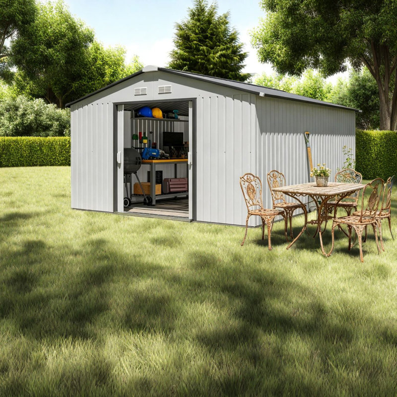 Remise spacieuse en acier pour rangement dans la cour arrière moderne 11,2 x 12,7 pi