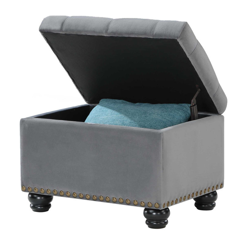 Repose-pieds avec rangement Frontenac, Velours gris velours