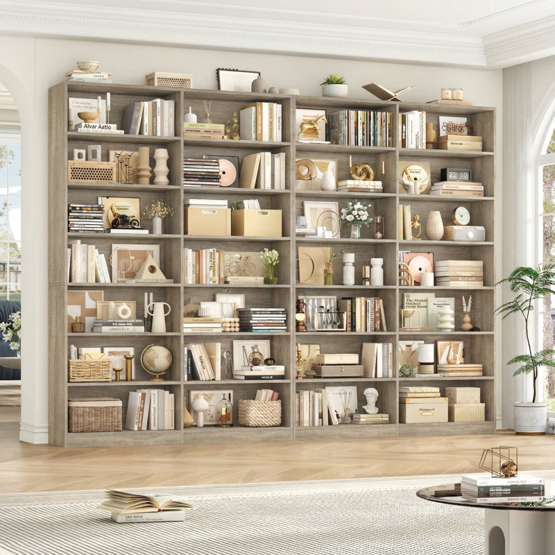 84" Tall Double Wide Bookshelf 7-Tier Bookcase with 28 Storage Cubes, Large Capacity Shelving Unit for Books & Decor, (Set of 2)