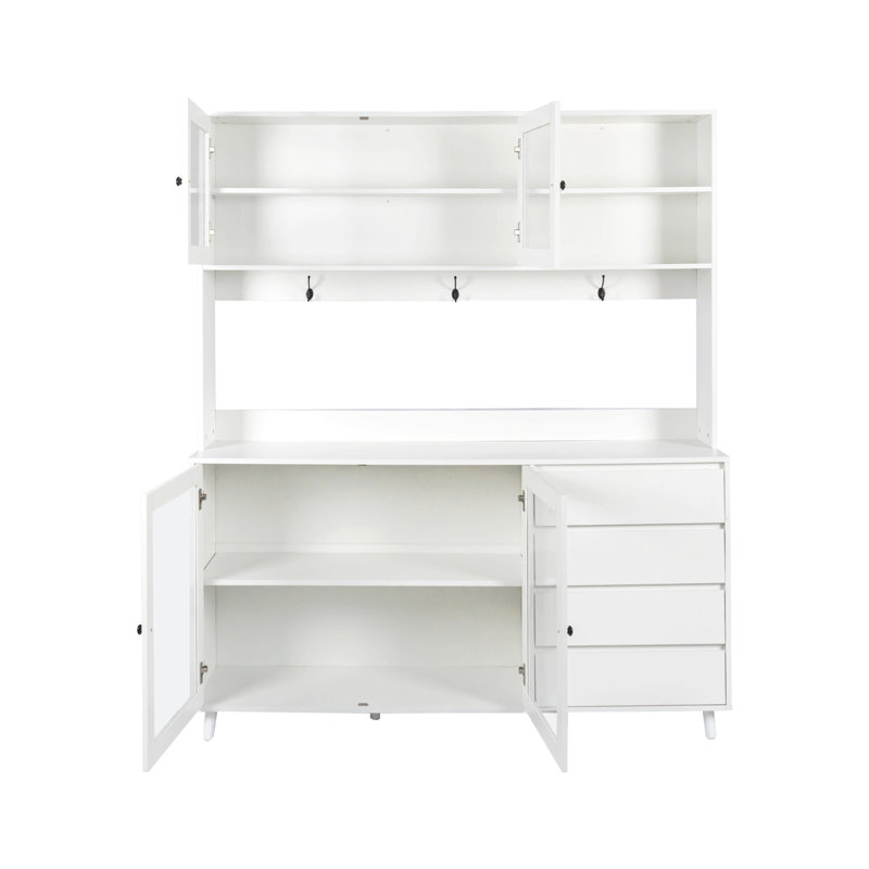 Grande armoire huche de cuisine l 63 po, armoire de rangement autoportante avec 4 portes, 4 tiroirs et tablette à micro-ondes