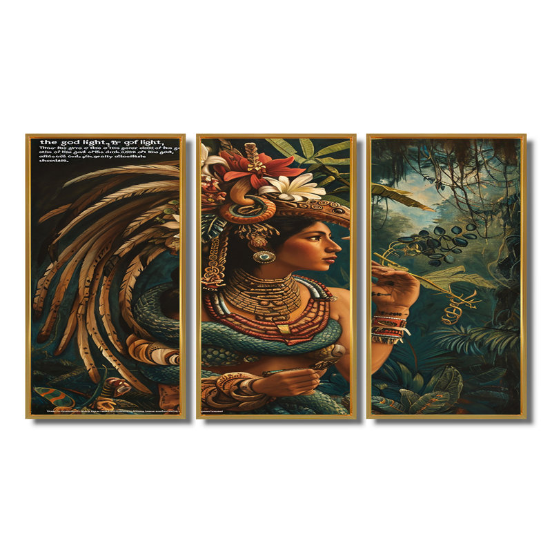 Ensemble de décorations murales Quetzalcoatl, Cadre flottant doré, H 40 po x l 60 po x P 1 po