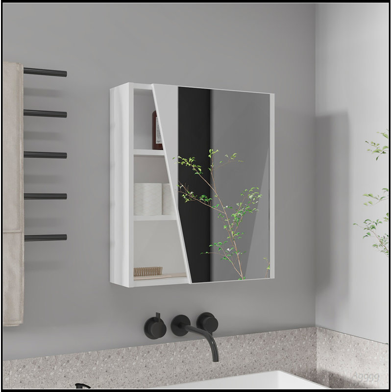Quintana Wall-Mounted Mirror Medicine Cabinet With One Door And Four Open Compartments, White