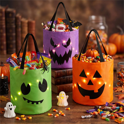 3Pcs Halloween LED Light Pumpkin Buckets