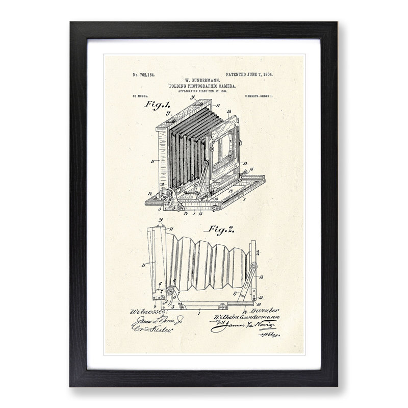 Camera Patent - Picture Frame Painting, 48cm H x 36cm W x 2cm D, Black Framed