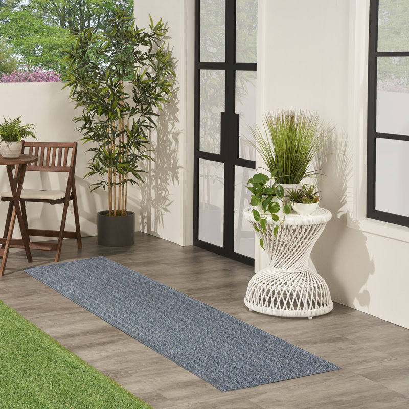 Nourison Tulum 2'2" x 8' Denim Outdoor Rug, Runner 2'2" x 8', Denim