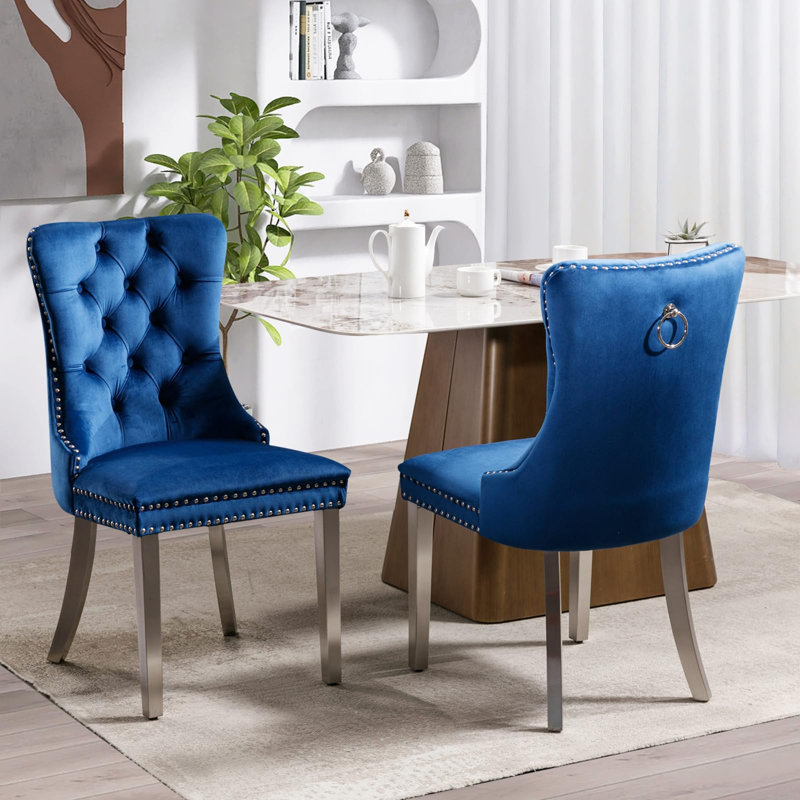 2 Pcs High-End Tufted Solid Wood Contemporary Velvet Upholstered Dining Chair With Wood Legs Nailhead Trim,Upholstered dining room chair,dinning chair,kitchen chair