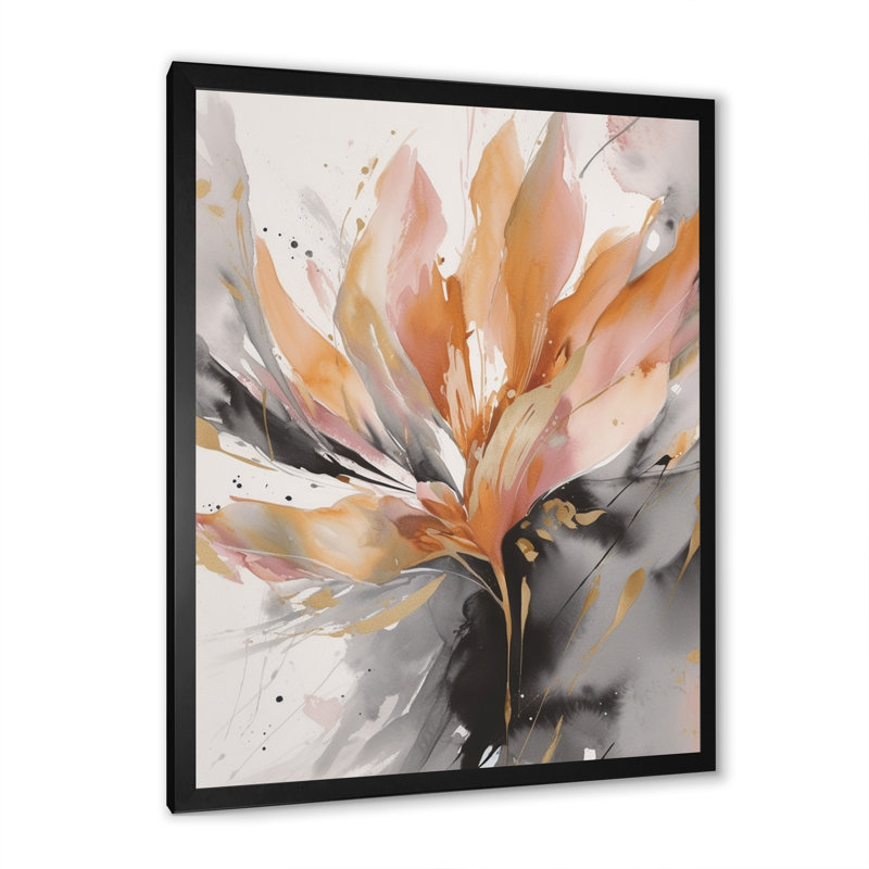 Abstraction de marbre orange et gris hypnotique - art mural abstrait en marbre, Impression encadrée, H 40 po x l 30 po, Noir